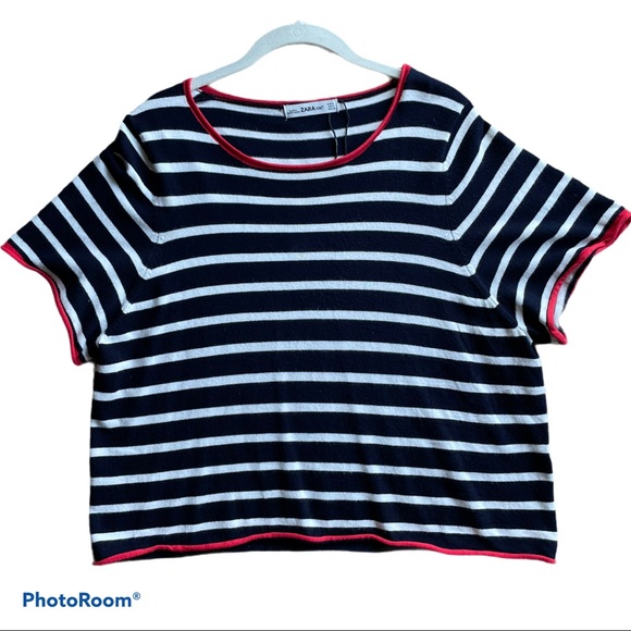 Zara Tops - Zara Oversized Navy and Red Stripe Tee | M